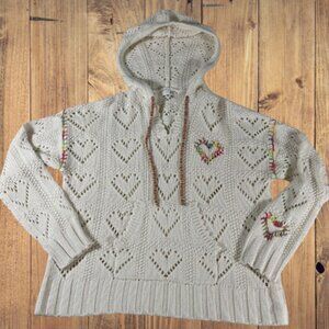 KUT from the Kloth Womens Open Knit Hooded Embroidered Heart Sweater Size S
